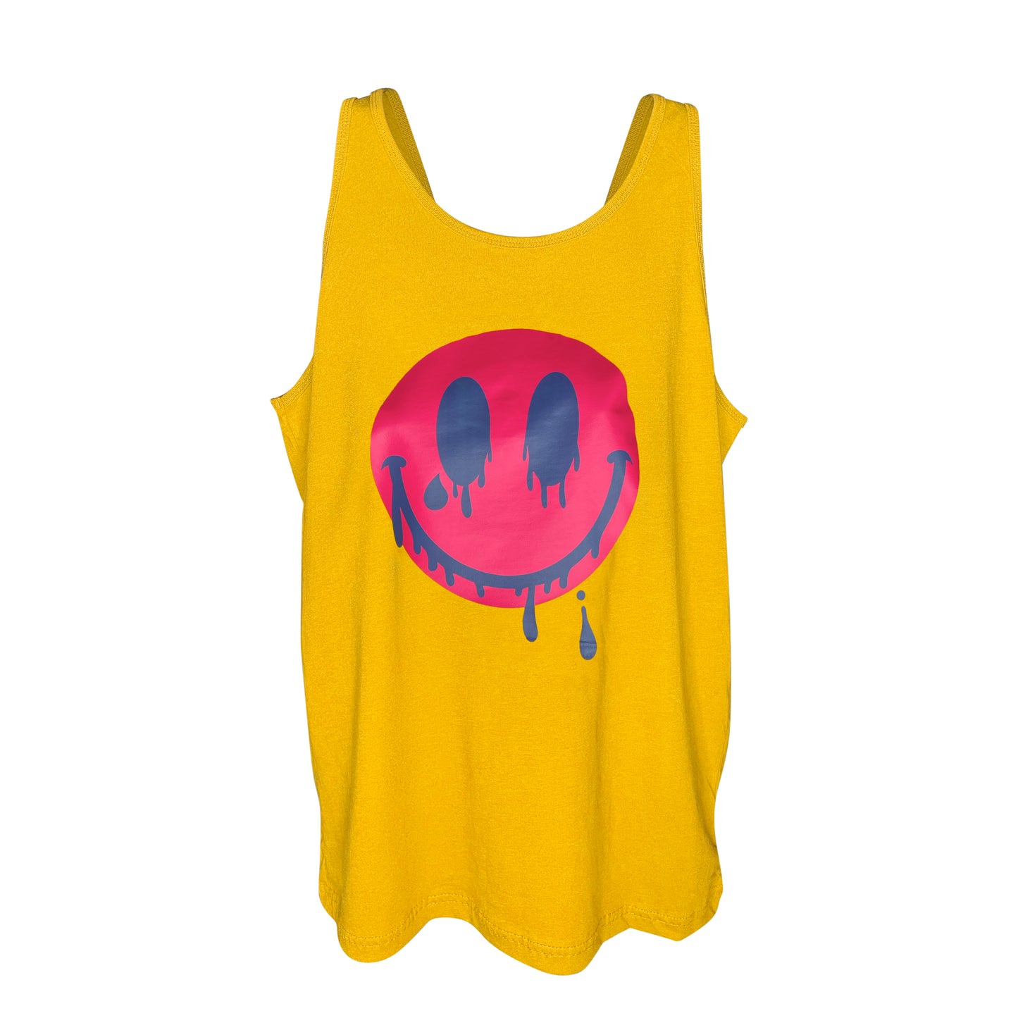 Serie Smiles 2023: Camiseta sin mangas unisex con cara sonriente rosa/azul derretida