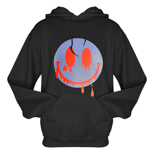 2023 Smiles Series: Blue/Red Melting Smiley Face Unisex Drawstring Hoodie