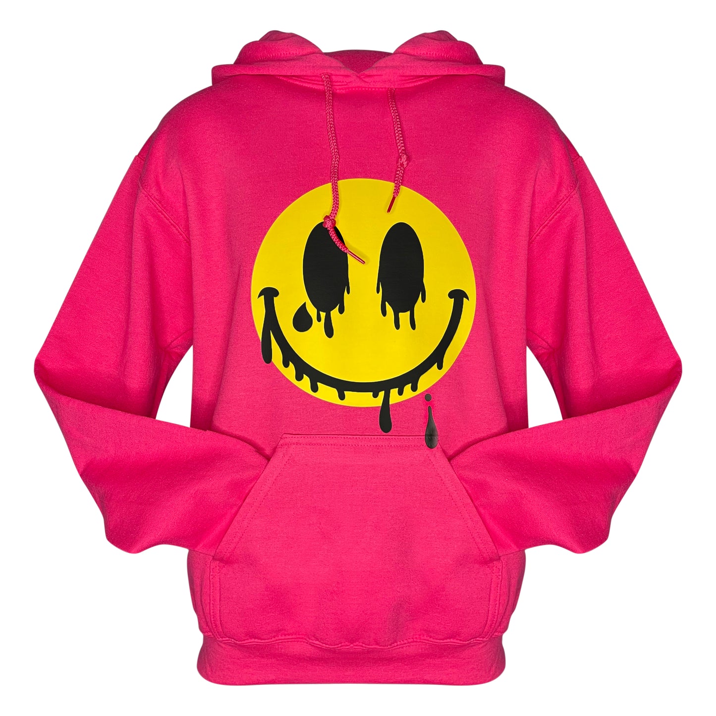 2023 Smile Series: Yellow/Black Melting Smiley Face Unisex Drawstring Hoodie