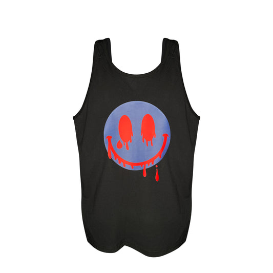 2023 Smiles Series: Blue/Red Melting Smiley Face Unisex Tank Top