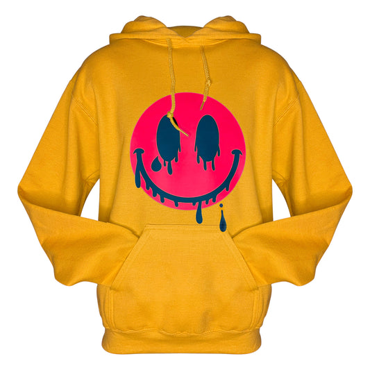 2023 Smiles Series: Pink/Blue Melting Smiley Face Unisex Drawstring Hoodie