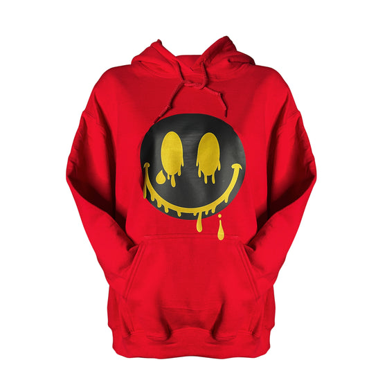 2023 Smile Series: Black/Yellow Melting Smiley Face Unisex Drawstring Hoodie